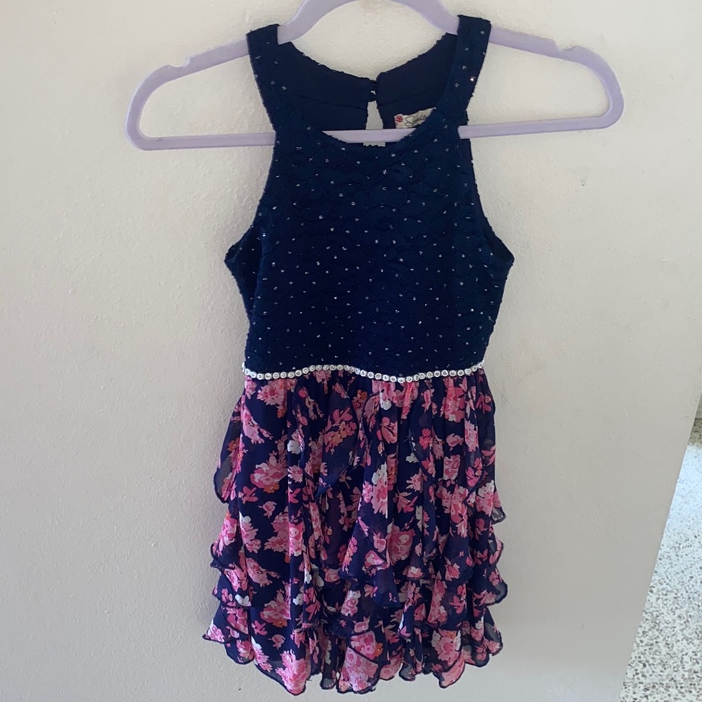 Formal navy blue with flowers dress
